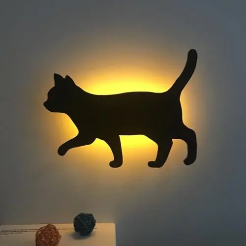 Produktbild: Katze LED Nachtlampe Sprachsteuerung Nachtlicht Lampe Wandlampe Batterie (warme Farbe)