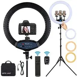 Produktbild: LED-Ringlicht mit Stativständer, Selfie-Ringlicht, 48,3 cm, LCD-Display, Touchscreen, dimmbares Licht für Make-up, Studio, Porträt, Vlog, Videoaufnahmen, mit Tragetasche und Fernbedienung, CRI>97