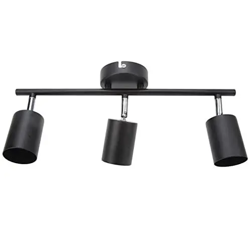 Produktbild: LED-Schienenleuchten-Set, 3 Köpfe, 15,9 Zoll Arm, 90 Grad Drehbar, Mattschwarz, 3-Licht-Schienenbeleuchtungs-Set, GU10-Glühlampensockel, Schlafzimmer, Küche, Badezimmer, Hotelbar