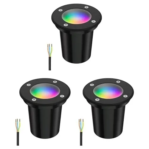 Produktbild: ledscom.de 3 Stück Bodeneinbauleuchte BOLI für außen, IP67, schwarz, gefrostet, rund, 108mm Ø inkl. LED RGB Lampe, smart 473lm