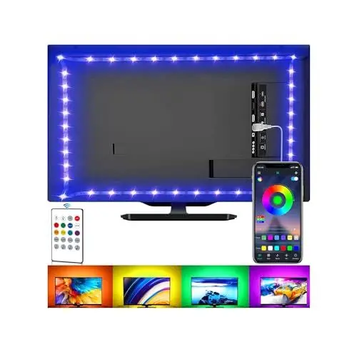 Produktbild: LED-Lichtstreifen für TV, USB-TV-Hintergrundbeleuchtungs-Kit mit Fernbedienung, App-Steuerung, Synchronisation zur Musik, 5050 RGB Smart LED Bias Beleuchtung für HDTV (4 m für 65-75 Zoll Fernseher)