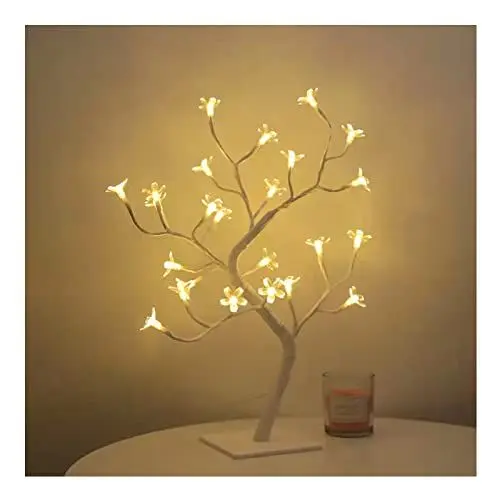 Produktbild: LED-Tisch-Bonsai-Baum-Lampe, USB-Baumlampe, LED-Baumlampe, Tisch-Bonsai-Baum-Lampe, Weihnachts-Schlafzimmer-Dekoration, Tisch-Nachtlicht (Weiße 24 Lichter Sakura)
