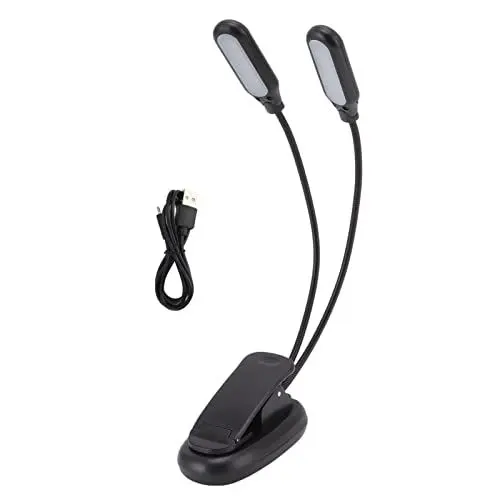 Produktbild: LED-Tischlampe Clip Buchlicht Lesepult Musik Doppelkopf USB wiederaufladbar für Schlafsaal Klavierpartitur Schwarz