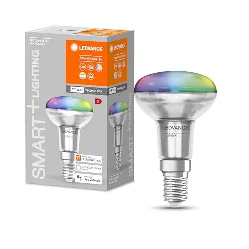 Produktbild: LEDVANCE Smarte LED R50 Spotlampe mit Wifi Technologie, Sockel E14, RGB-Farben & Lichtfarbe änderbar, Reflektorlampe als Ersatz für herkömmliche 40W-Glühbirnen, steuerbar mit Alexa, Google & App