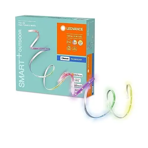 Produktbild: LEDVANCE LED Smartes LED Lichtband mit Bluetooth Technologie für Außen, 5 Meter Länge, Lichtfarbe änderbar(2000-6500K), RGB Farben änderbar, Steuerbar mit Google Home und Alexa, SMART+ BT FLEX OUTDOOR