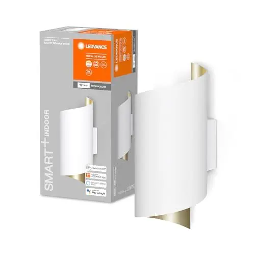 Produktbild: LEDVANCE ORBIS TWIST SMART+ Wi-Fi Leuchte, dimmbare LED Wandleuchte, 12W, Farbtemperatur von 3000 - 6500K, 600 Lumen, Farbkombination weiß/gold, aufgedrehter Zylinderform, 23x12cm