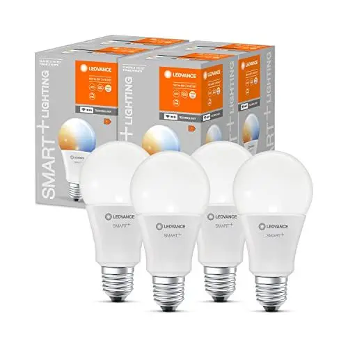 Produktbild: LEDVANCE Smarte LED-Lampe mit WiFi Technologie, Sockel E27, Dimmbar, Lichtfarbe änderbar (2700-6500K), ersetzt Glühlampen mit 100 W, SMART+ WiFi Classic Tunable White, 4er-Pack