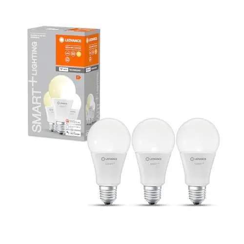 Produktbild: LEDVANCE Smarte LED-Lampe mit WiFi Technologie, Sockel E27, Dimmbar, Warmweiß (2700 K), ersetzt Glühlampen mit 100 W, SMART+ WiFi Classic Dimmable, 3er-Pack, 100W-Ersatz