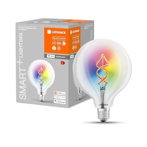 Produktbild: LEDVANCE Smarte LED-Lampe mit Wifi Technologie, E27, RGB-Farben änderbar, Globeform, Farbiges Filament als Stimmungslicht, Ersatz für herkömmliche 60W-Glühbirnen, steuerbar mit Alexa, Google & App