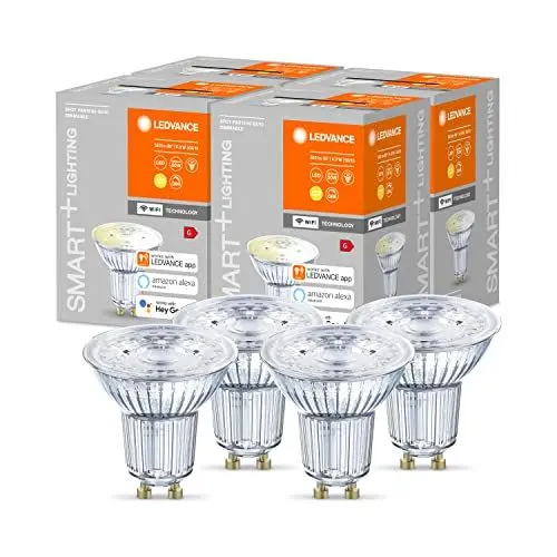 Produktbild: LEDVANCE Smarte LED-Reflektorlampe mit WiFi Technologie, Sockel GU10, Warmweiß (2700 K), Dimmbar, ersetzt Reflektorlampen mit 40 W, SMART+ WiFi SPOT GU10 Dimmable, 4er-Pack