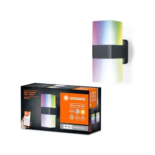 Produktbild: LEDVANCE Smarte LED Aussenleuchte für die Wand mit WiFi Technologie für Außen, RGB-Farben änderbar, aus dunkelgrauem Aluminium, Kompatibel mit Google und Alexa Voice Control, SMART+ WIFI CUBE UPDOWN