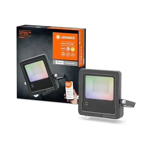 Produktbild: LEDVANCE Smarte LED Aussenleuchte mit WiFi Technologie, Flutstrahler für Außen, RGB-Farben änderbar, 10W, aus dunkelgrauem Aluminium, Kompatibel mit Google und Alexa Voice Control, SMART+ WIFI FLOOD