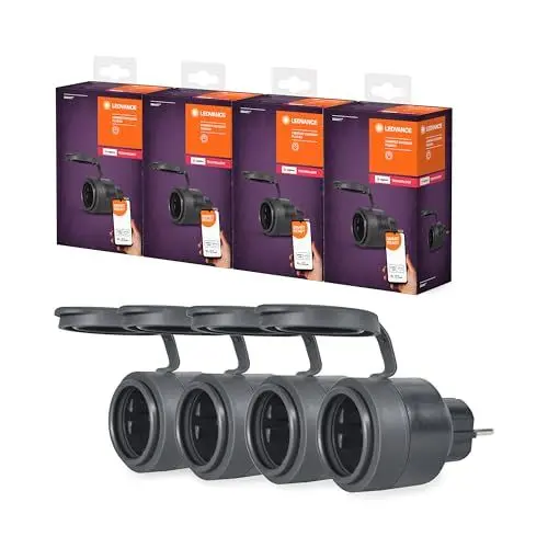 Produktbild: LEDVANCE Smarte kompakte Steckdose für Aussen mit ZigBee Technologie, bindet konventionelle Geräte ins Smart Home ein, kompatibel mit Alexa, Google & SMART+ OUTDOOR COMPACT PLUG,4er-Pack