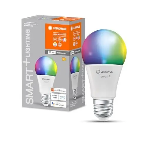Produktbild: Ledvance Smarte LED-Lampe mit WiFi Technologie, Sockel E27, Dimmbar, Lichtfarbe änderbar (2700-6500K), RGB Farben änderbar, ersetzt Glühlampen mit 75 W, SMART+ WiFi Classic Multicolour, 1er-Pack, Weiß