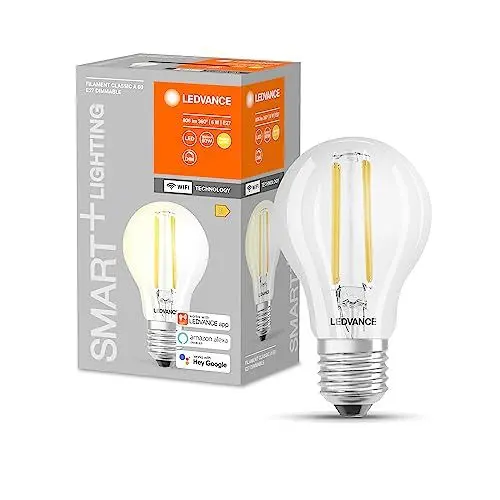 Produktbild: Ledvance Smarte LED-Lampe mit WiFi Technologie, Sockel E27, dimmbar, warmweiß (2700K), ersetzt Glühlampen mit 60W, steuerbar mit Alexa, Google Assistant und Samsung SmartThings, SMART+, 1er-Pack