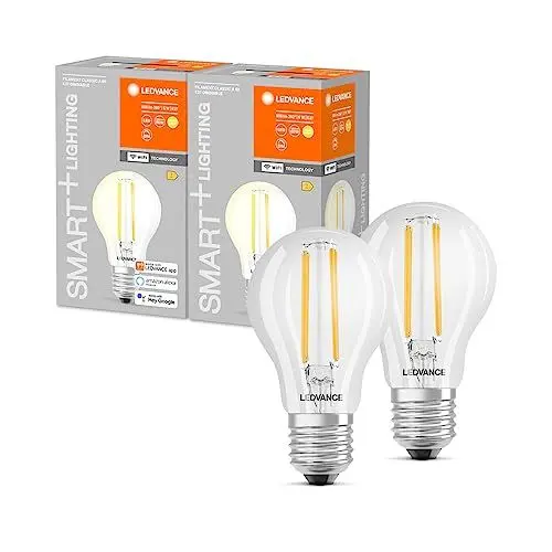 Produktbild: Ledvance Smarte LED-Lampe mit WiFi Technologie, Sockel E27, dimmbar, warmweiß (2700K), ersetzt Glühlampen mit 60W, steuerbar mit Alexa, Google Assistant und Samsung SmartThings, SMART+, 2er-Pack