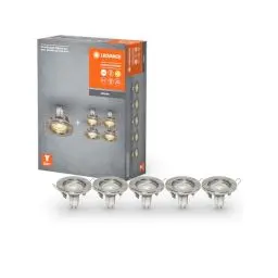 Produktbild: Ledvance Spot Einbauleuchten im 5er-Pack, inkl. 5x GU10-OSRAM Leuchtmittel (5x 2.6W), gebürstetes Nickel, metallisches Gehäuse, IP20-Schutz
