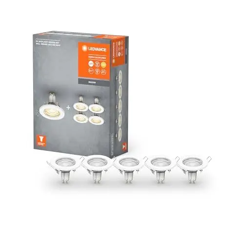 Produktbild: LEDVANCE Spot Einbauleuchten im 5er-Pack, inkl. 5x GU10-OSRAM Leuchtmittel (5x 2.6W), weiß, metallisches Gehäuse, IP20-Schutz