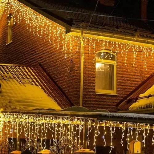 Produktbild: LEDYA 360 LEDs Eisregen Lichterkette Außen, 14M Weihnachtsbeleuchtung Warmweiß, Wasserdicht Lichtervorhang Aussen mit 8 Modi und Timer für Fenster, Traufe, Vorbau, Geländer