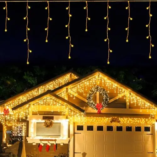 Produktbild: LEDYA Lichterkette Außen, 14M 360led Eisregen Lichterkette Außen Warmweiß, Lichterkette Weihnachten Eisregen Außen, Weihnachtsdeko Aussen 8 Modi für Kinderzimmer Fenster Balkon Garten Garage