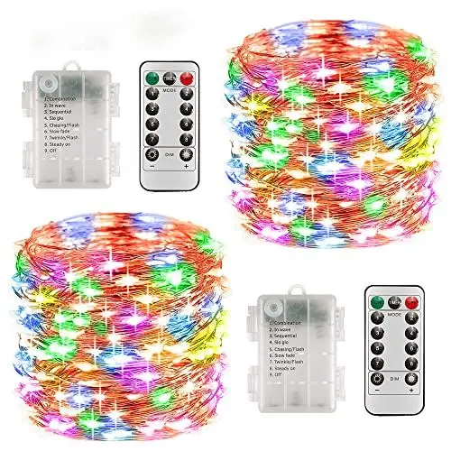 Produktbild: LEDYA Outdoor Lichterkette Kinderzimmer Mädchen, 2 Stück Bunt 10M 100LEDs Balkon Batterie Timer für Innen, Außen, Zimmer, Garten, Hochzeit, Party, Camping, Weihnachten, Foto, Flaschen