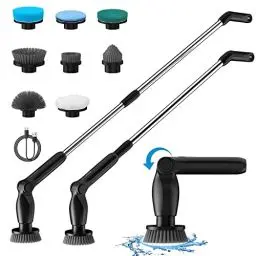 Produktbild: Leebein Elektrische Reinigungsbürste, 2023 Neues Spin Scrubber mit 8 Austauschbaren Bürstenköpfen, Verstellbarem Verlängerungsgriff 37-130CM & 2 Rotationsgeschwindigkeiten für Bad/Küche/Auto