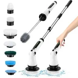 Produktbild: Leebein Elektrische Reinigungsbürste, 2024 Neues Spin Scrubber mit 8 Austauschbaren Bürstenköpfen & Klobürste, Einstellbare Winkel & Langer Griff & 2 Rotationsgeschwindigkeiten für Bad/Küche/Toilette