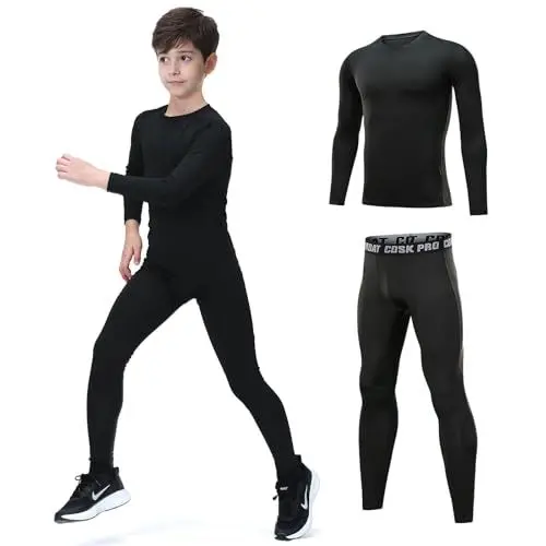 Produktbild: Leeboom Thermounterwäsche Kinder Fußball Thermohose Kinder Funktionswäsche Atmungsaktiv Skiunterwäsche Kinder Thermounterwäsche Sport Schnell Trockend Sportunterwäsche Kinder Fussball Unterwäsche