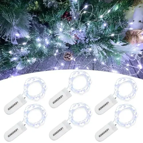 Produktbild: LEECOCO 6 Stück 2m 20 Led lichterkette mit batterie,fur Weihnachten, Hochzeitsdekoration (6 Stück Kaltweiß)