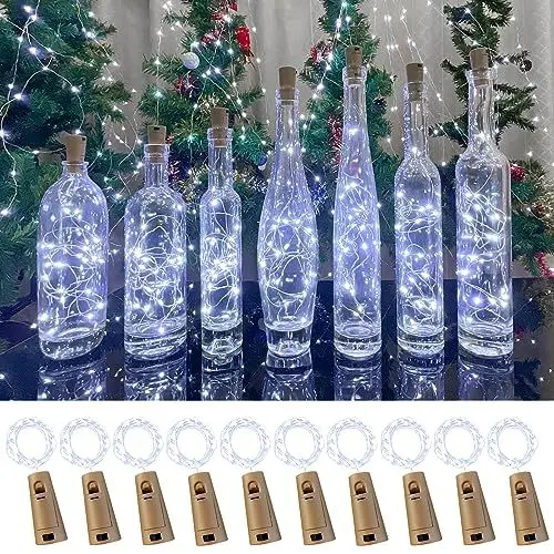 Produktbild: LEECOCO Led flaschenlicht,10 Stück 2m 20led Flaschenlichterkette korken， Fee lichterkette flaschenkorken für Weihnachten,Party, Hochzeit (10 Stück Kaltweiß)