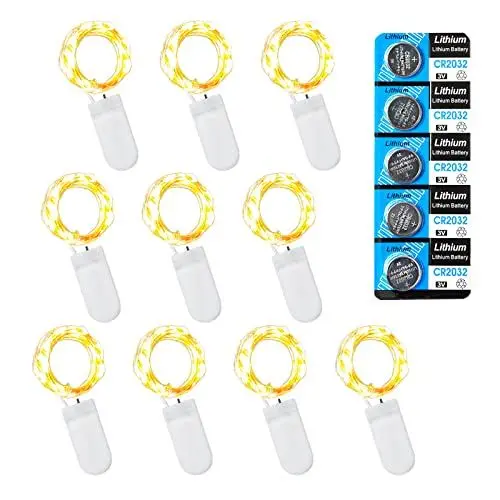 Produktbild: LEECOCO led lichterkette mit batterie, außen, mit klein (zusätzlich 5 Batterien), (10 Pack 1M 10 LEDs, Warmweiß)