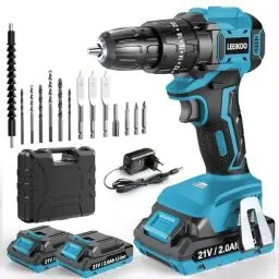 Produktbild: LEEIKOO Akkuschrauber 21V, Bürstenlos Akku Bohrschrauber mit 2 Akkus 2.0Ah, 45N.m Akku Bohrmaschine, 20+3 Drehmomentstufen, 10mm Bohrfutter, 2-Gang, 14PCS Zubehör Set für Garten DIY Projekt