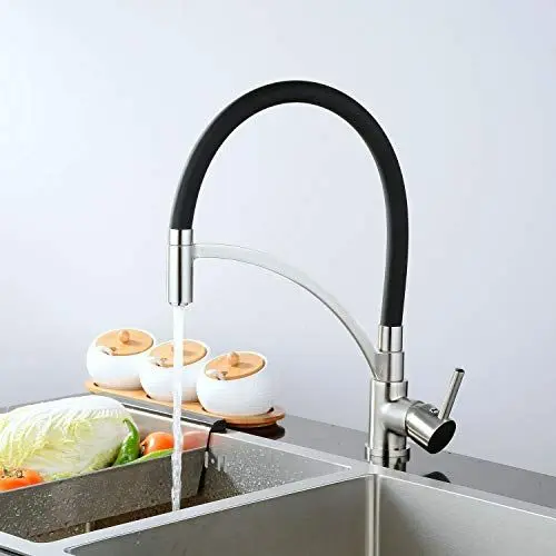 Produktbild: Leekayer Küchenarmatur Schwarz Nickel Gebürstet Einhand-Küche Wasserhahn Silikon Schlauch Hot Cold Wasserhahn 1-Loch-Halterung Drehung