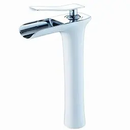 Produktbild: Leekayer Wasserhahn Hohe Körper Einhand 1 Loch Montieren Waschbecken Wasserhähne Weiß Malerei Chrom Auslauf Heißen und Kalten Becken Mischbatterie,90097WCH