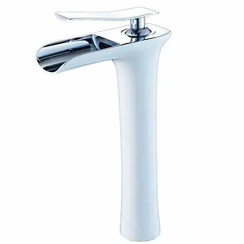 Produktbild: Leekayer Wasserhahn Hohe Körper Einhand 1 Loch Montieren Waschbecken Wasserhähne Weiß Malerei Chrom Auslauf Heißen und Kalten Becken Mischbatterie,90097WCH
