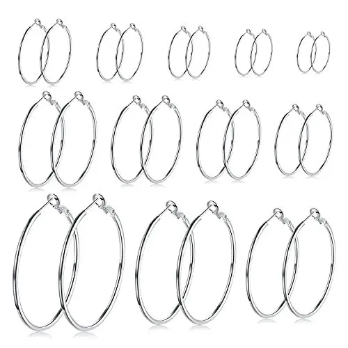 Produktbild: LEEQ 12 Paar Creolen Piercing Ohrreifen Edelstahl Ohr Ringe Set für Frauen Mädchen, 12 Größen, 20-75 mm