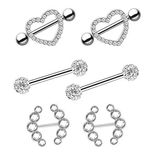 Produktbild: LEEQ 6 Stücke 14 G Nippel Zunge Ring Barbell Nippel Ring Edelstahl Herz Gebogene Form Ringe für Schmuck Piercing, Stahl Farbe