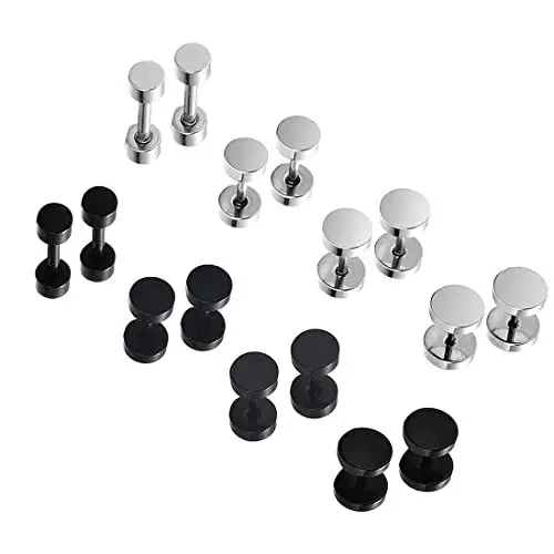 Produktbild: LEEQ 8 Paare Runden Ohrstecker Set Ohrringe für Herren Damen Silber Schwarz 3mm 5mm 6mm 8mm（Silber Schwarz 3cm 5cm 6cm 8cm）