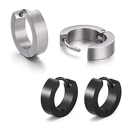 Produktbild: LEEQ Herren/Damen Ohrringe Edelstahl Schwarz Silber matt 4 mm/12 mm Klassische Ohrringe 2stk, 4 Stück (1 Stück) Holz Metall Titan Silber, 4 Stück (1 Stück) Holz Metall Titan, 4 Unité (Lot de 1),