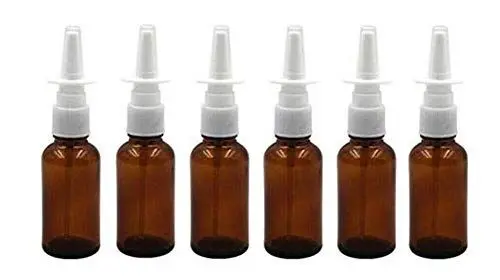 Produktbild: Leere Nasenspray-Flaschen aus bernsteinfarbenem Glas, 5 ml, für Make-up, Wasser, Parfüm, ätherische Öle, medizinische Verwendung, Behälter mit weißem Sprühnebel, Zerstäuber, 6 Stück