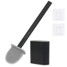 Produktbild: Leerweii Klobürste Silikon Schwarz, WC Bürste Schwarz Wandmontage & Stehen mit Schnelltrocknendem Halter, Toilettenbürste Silikon Flach Flexibel, PP-TPR Toilettenbürste für Badezimmer und Toilette