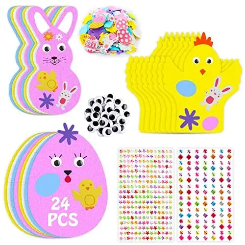 Produktbild: Leesgel Ostern Basteln für Kinder, 24 Stück Ostern Schaumsticker mit Strasssteinen für Osterdekoration, Ostergeschenke Spielzeug für Kinder Klassenzimmer Spiele Preise DIY Dekorationen Partybedarf