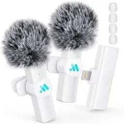 Produktbild: Leettus Lavalier Microfon Wireless, Lavalier Mikrofon Kabellos für iPhone, Plug-Play Mini Microphone für Videoaufzeichnung, Live-Streaming, YouTube, TikTok, Vlog, Interview, (2 Stücke Weiß)