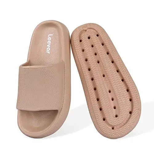 Produktbild: Leevar Hausschuhe für Damen Herren, Wolkenschuhe Dicke Plattform Sommer Strand Eva Weiche Sohle Slide Sandalen, Dusche Schnell Trocknend Badezimmer Massage Pool Gym Haus Slipper (Braun 35/36 EU)