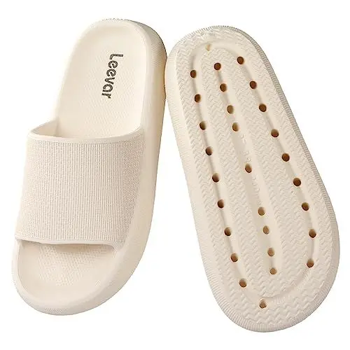 Produktbild: Leevar Hausschuhe für Damen Herren, Wolkenschuhe Dicke Plattform Sommer Strand Eva Weiche Sohle Slide Sandalen, Dusche Schnell Trocknend Badezimmer Massage Pool Gym Haus Slipper (Weiß 37/38 EU)