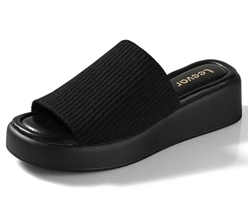 Produktbild: Leevar Plateau Sandalen für Damen, Weiche Memory Schaum Gepolsterte Plateau Sandalen, Slip-On Bequeme Plateau Slides mit offenem Zehenbereich