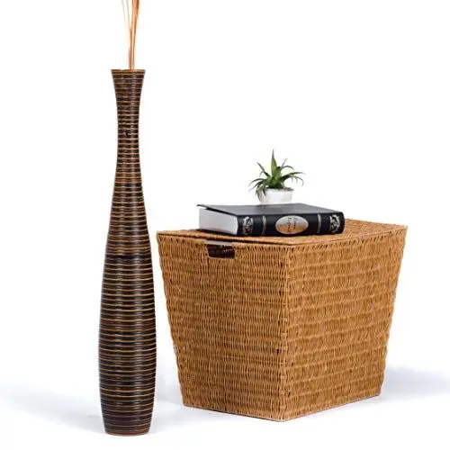 Produktbild: Leewadee Große Deko Bodenvase Für Dekozweige, Hohe Standvase Für Pampasgras, Design Holzvase, 70 cm, Braun