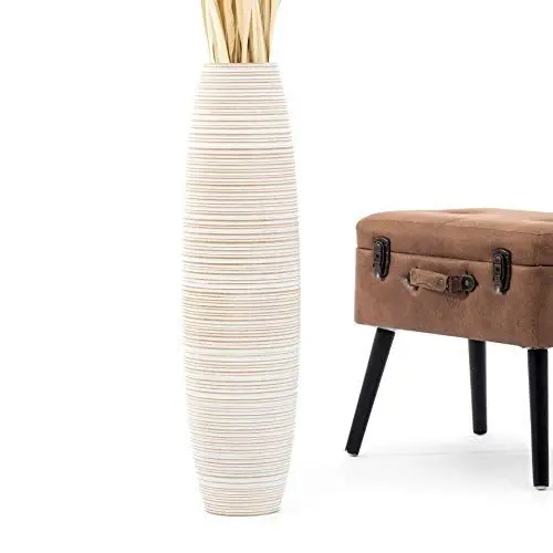 Produktbild: Leewadee Große Deko Bodenvase Für Dekozweige, Hohe Standvase Für Pampasgras, Design Holzvase, 70 cm, White Wash