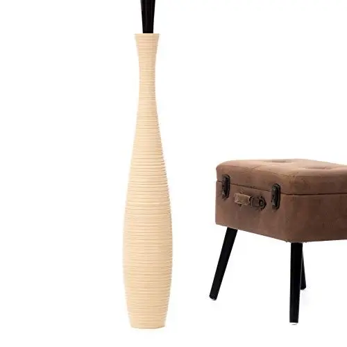 Produktbild: Leewadee Große Deko Bodenvase Für Dekozweige, Hohe Standvase Für Pampasgras, Design Holzvase, 90 cm, Creme