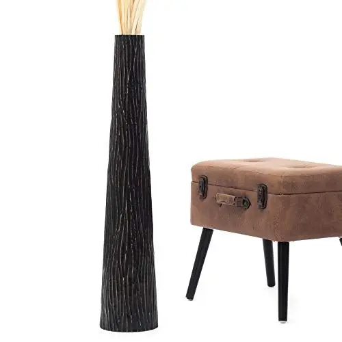 Produktbild: Leewadee Große Deko Bodenvase Für Dekozweige, Hohe Standvase Für Pampasgras, Design Holzvase, 90 cm, Schwarz